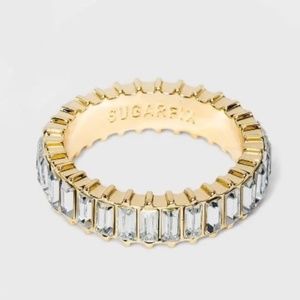 Set of Two Sugarfix by Baublebar Gold Tone Rhinestone Band Ring Size 8